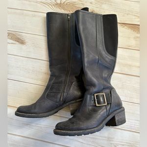 L.L. Bean tall leather heeled boots with buckle